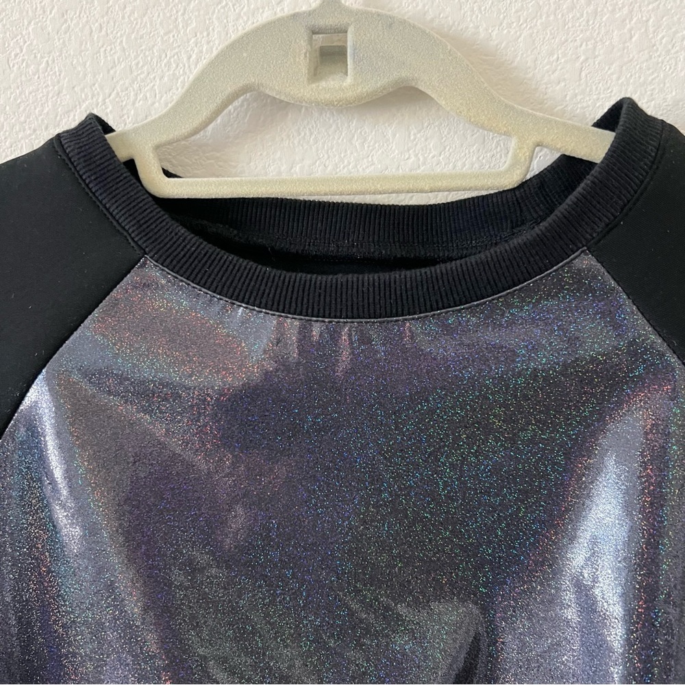 UNIF Black Holographic Neoprene Crop Sweatshirt Grunge Y2K Goth Small - Picture 7 of 16